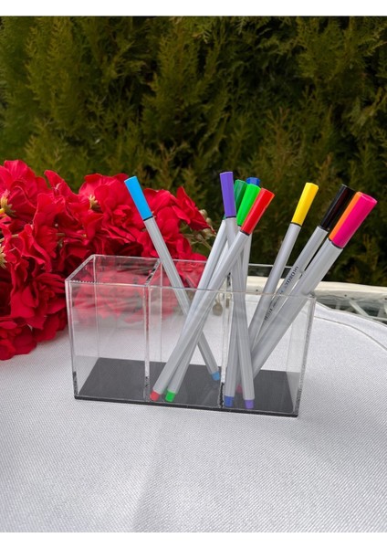 3 Bölmeli Siyah Pleksi Organizer, Makyaj, Pamuk, Kalemlik, Düzenleyici modelleri