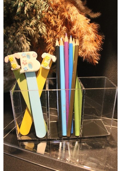 3 Bölmeli Siyah Pleksi Organizer, Makyaj, Pamuk, Kalemlik, Düzenleyici fırsatları