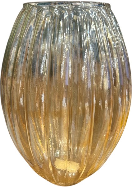 Amber Renkli Dikey Çizgili Cam Vazo – Dekoratif Tasarım (Ağız 12 Cm, En 16 Cm, Yükseklik 26 Cm) modelleri