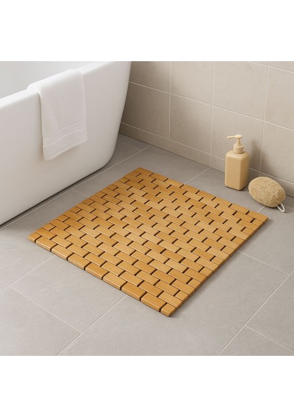 Bambu Banyo Paspası - Kaymaz Taban - Duş Paspası 42 x 61 cm