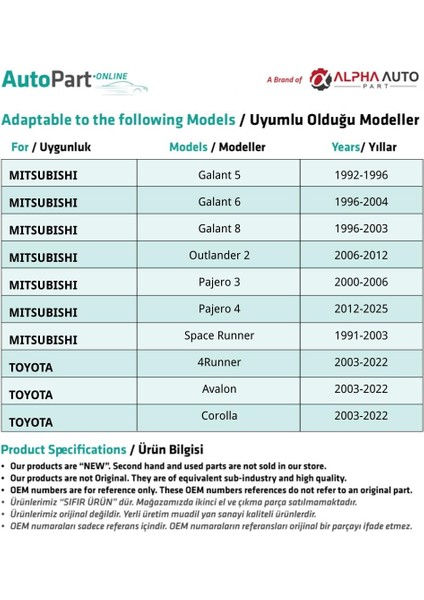 Honda, Nissan, Toyota, Mitsubishi Için Davlumbaz ve Çamurluk Klipsi