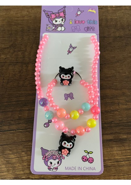 Kız Çocuk Sanrio Kuromi Kolye Bileklik Yüzük Seti fiyatları