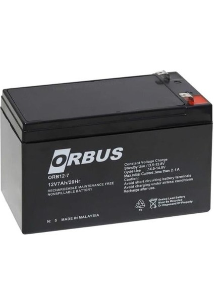 ORB12-7 12 Volt 7 Amper Kuru Tip Akü (150X65X90MM)