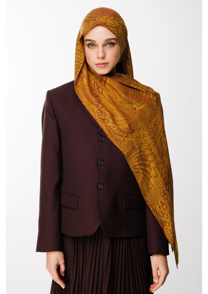 Mayra Desen Çift Taraflı Şal Mürdüm-Sarı