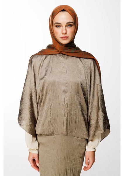 Velora Desen Çift Taraflı Şal Tarçın-Zümrüt