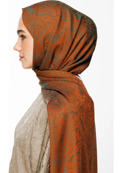 Velora Desen Çift Taraflı Şal Tarçın-Zümrüt modelleri