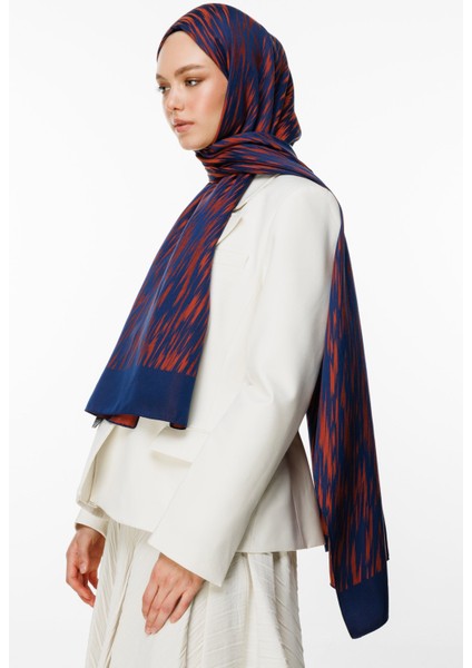 Selis Desen Çift Taraflı Şal Lacivert-Soğan Kabuğu