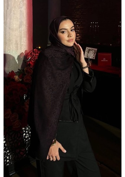 Nora Desen Çift Taraflı Şal Mor-Siyah