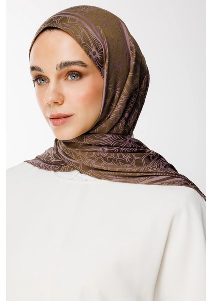 Lavin Desen Çift Taraflı Şal Koyu Haki-Koyu Gül Kurusu