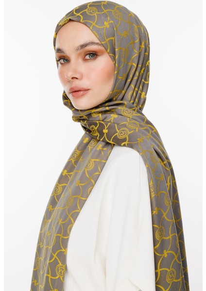 Marrakech Desen Çift Taraflı Şal Koyu Gri-Hardal fiyatları