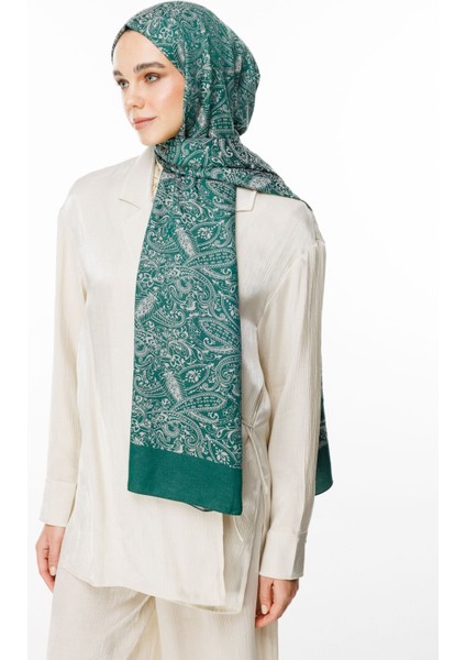 Velora Desen Çift Taraflı Şal Zümrüt-Pembe