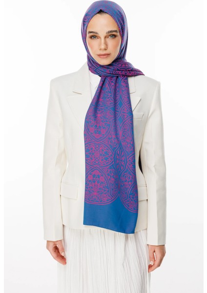 Morocco Desen Çift Taraflı Şal Petrol Mavisi-Fuşya