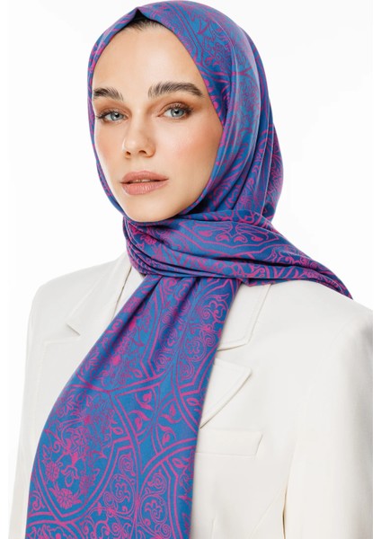 Morocco Desen Çift Taraflı Şal Petrol Mavisi-Fuşya modelleri