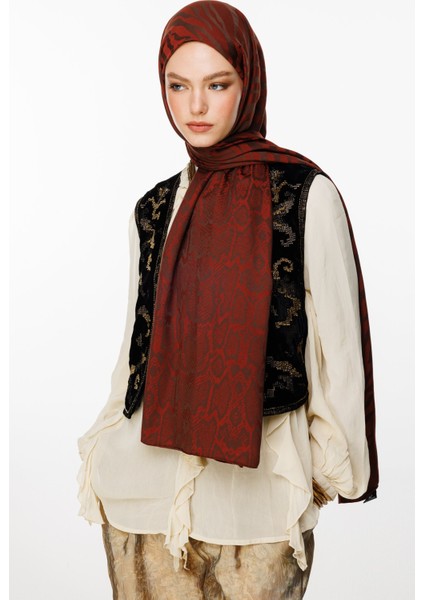 Riad Desen Çift Taraflı Şal Acı Kahve-Kahve