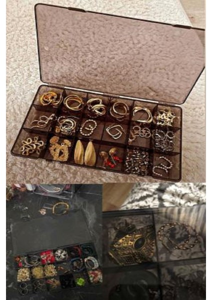 Füme 18 Bölmeli Takı ve Dikiş Kutusu, Organizatör, Kapaklı, Bej, Çok Amaçlı Set modelleri