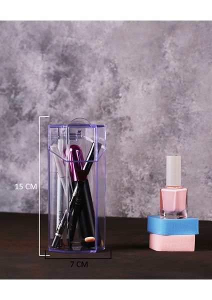 Şeffaf Kapaklı Hijyenik Makyaj ve Kozmetik Organizer, Mor Renkli, Kompakt ve Kullanışlı modelleri