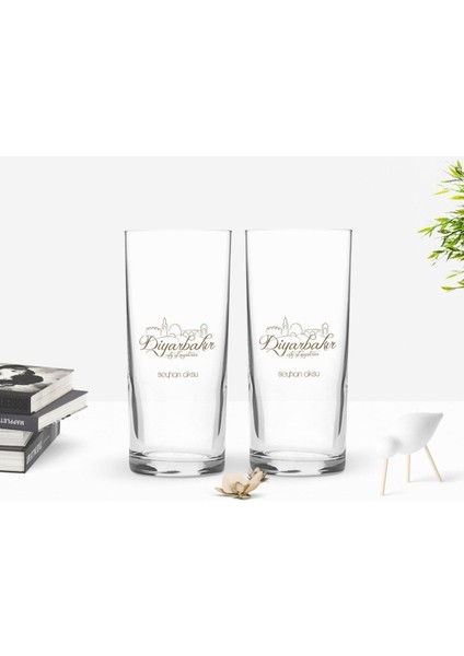 Renkli Baskılı Diyarbakır Tasarımlı Iki Kişilik Turistik Rakı Bardağı Seti
