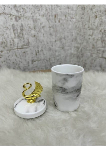 Beyaz Porselen Kuğu Figürlü Pamuk Organizer, Şık ve Kullanışlı Ev Aksesuarı