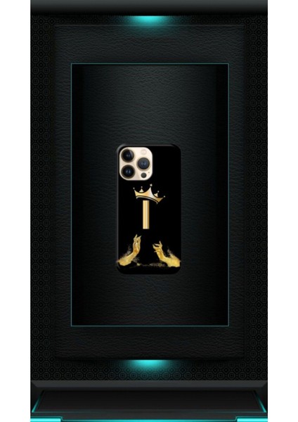 Siyah Desenli Gold S Harfi Ip 14 Pro Uyumlu Kılıf