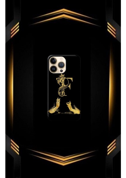 Siyah Desenli Gold H Harfi 15 Pro Max