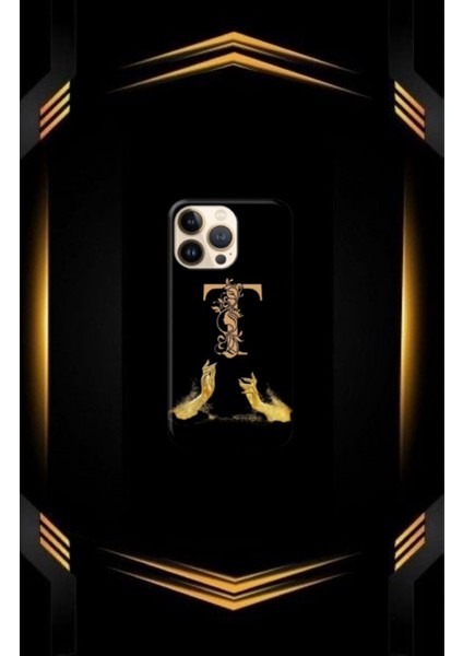 Siyah Desenli Gold N Harfi Ip 15 Pro