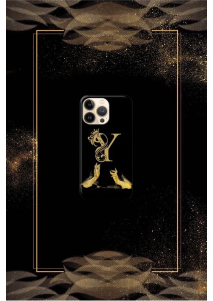 Siyah Desenli Gold G Harfi 16 Pro Max