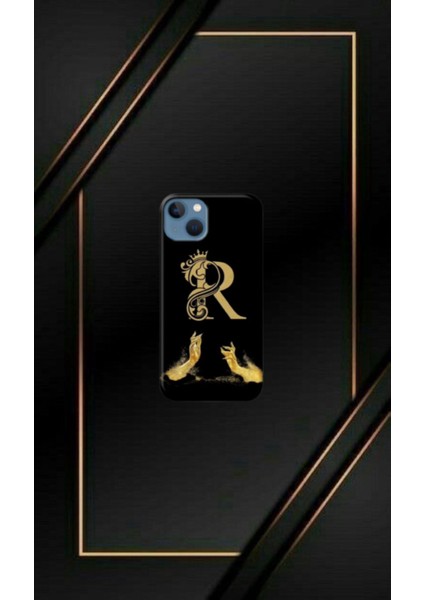 Siyah Desenli Gold L Harfi IPhone 14 Uyumlu