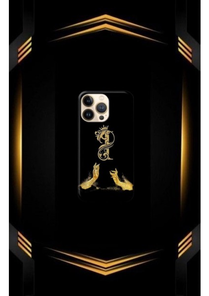 Siyah Desenli Gold I Harfi Ip 15 Pro