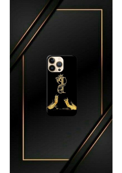 Siyah Desenli Gold H Harfi 14 Pro Max