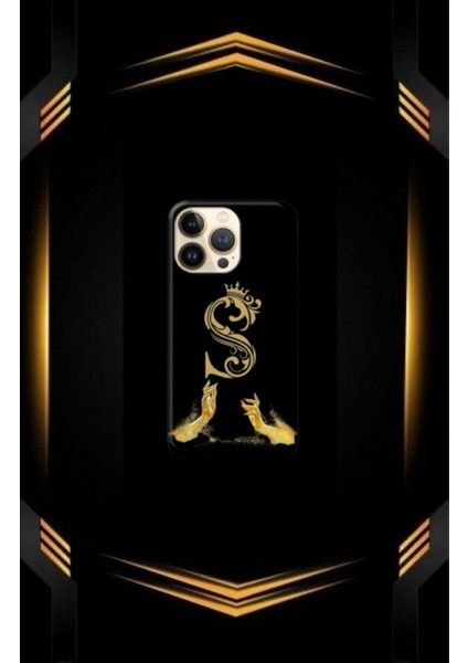 Siyah Desenli Gold B Harfi Ip 14 Pro