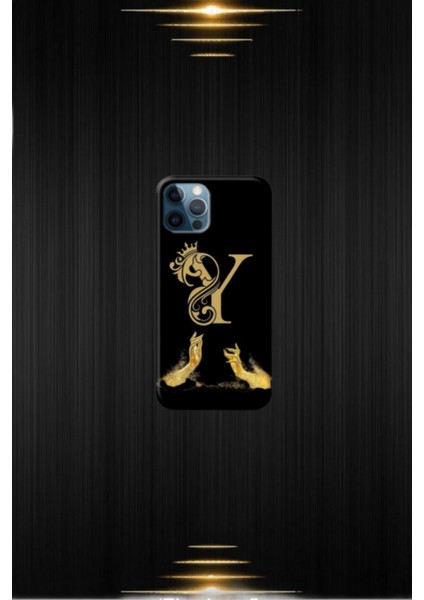 Siyah Desenli Gold T Harfi Ip 12 Pro