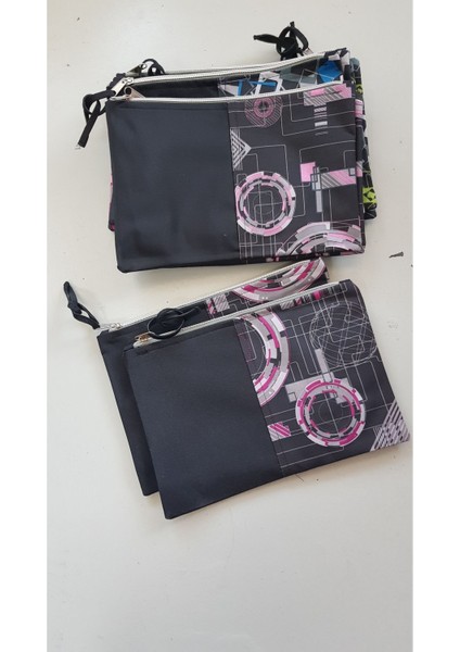 Desenli Makaj Çantası Saks Küp Siyah Şık ve Pratik Tasarım