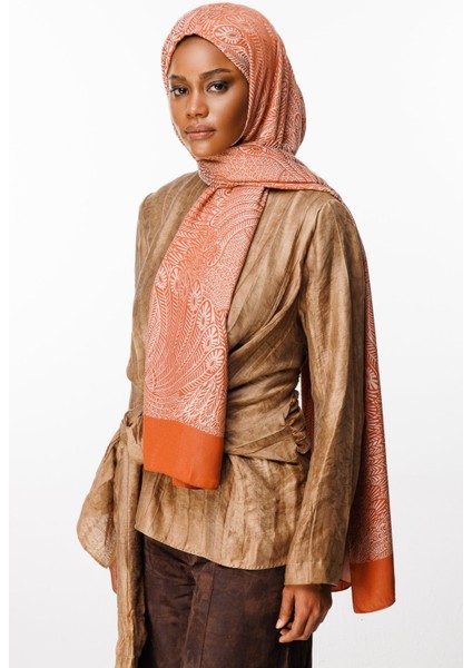 Mayra Desen Çift Taraflı Şal Vizon-Tarçın