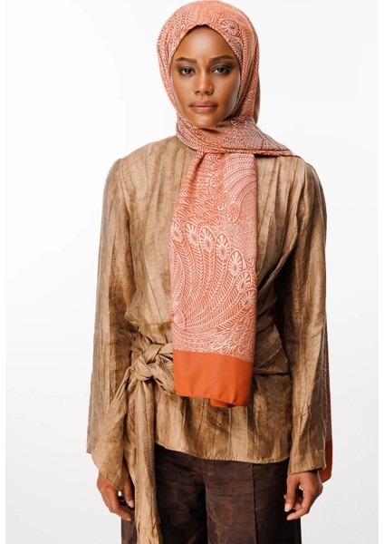 Mayra Desen Çift Taraflı Şal Vizon-Tarçın