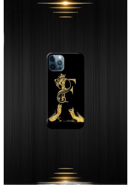 Siyah Desenli Gold R Harfi Ip 12 Pro Max