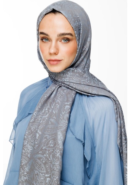 Velora Desen Çift Taraflı Şal Koyu Gri-Açık Mavi modelleri