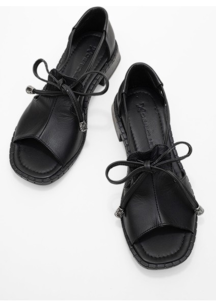 Kadın Kısa Kare Topuklu Önü Açık Sandalet Gerçek Deri Zy 8155 Siyah indirimleri