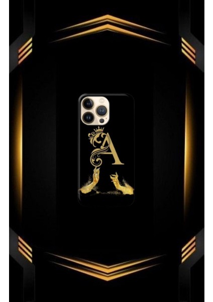 Siyah Desenli Gold G Harfi Ip 14 Pro Uyumlu