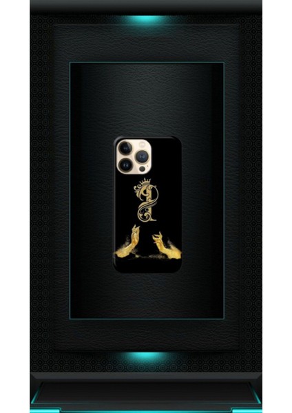 Siyah Desenli Gold R Harfi Ip 13 Pro