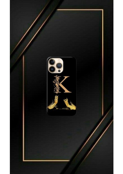 Siyah Desenli Gold A Harfi Ip 14 Pro Uyumlu Kılıf