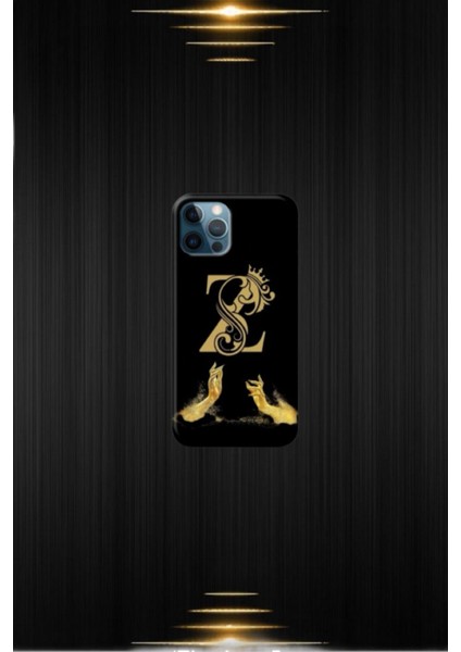 Siyah Desenli Gold E Harfi Ip 12 Pro
