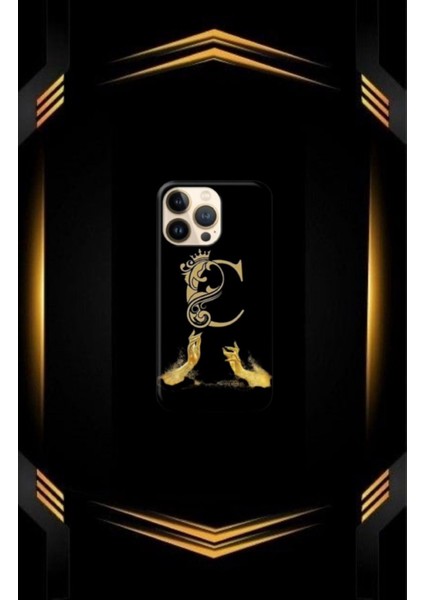 Siyah Desenli Gold C Harfi Ip 14 Pro