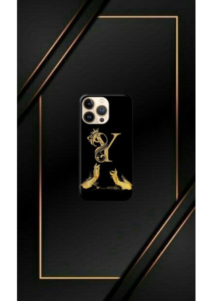 Siyah Desenli Gold B Harfi 14 Pro Max