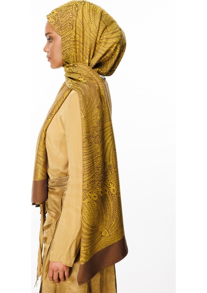 Mayra Desen Çift Taraflı Şal Acı Kahve-Hardal