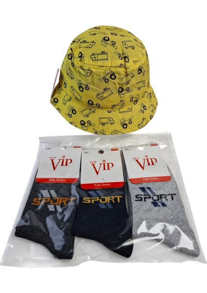4-8 Yaş Erkek Çocuk Yazlık Fötr Şapka Vip 7-8 Yaş 3 Renk Çorap 4 Lü Set modelleri