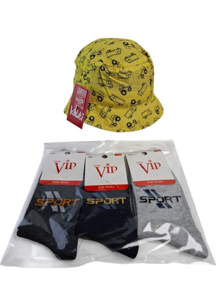 4-8 Yaş Erkek Çocuk Yazlık Fötr Şapka Vip 7-8 Yaş 3 Renk Çorap 4 Lü Set indirimleri