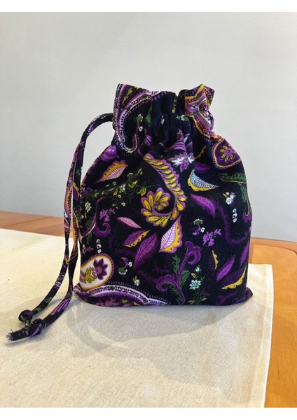 Şal Desenli Pazen Bez Kese, Büzgülü Çanta Içi Düzenleyici, Makyaj ve Takı Organizeri