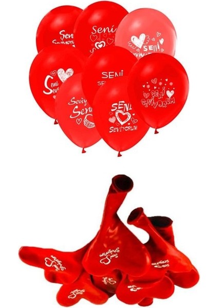 Büro Ev Partisi Için 20ADET Seni Seviyorum Yazılı Kalp Balon Seti
