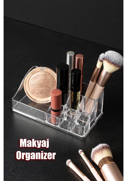 8 Bölmeli Şeffaf Makyaj Düzenleyici Organizer Beyaz