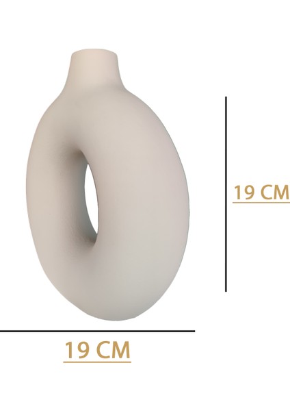 Mat Krem Halka Küçük Seramik Vazo 19X19 cm | Bohem & Minimal Dekoratif Obje